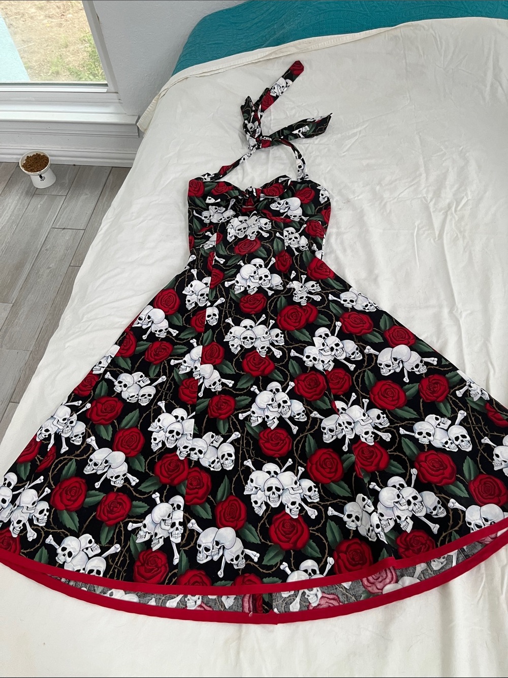 Red Rose & Skull Halter Swing Dress - Women